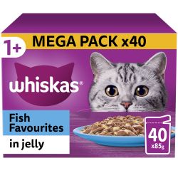 Whiskas 1+ Fish Favourites Adult Wet Cat Food Pouches in Jelly 40pk